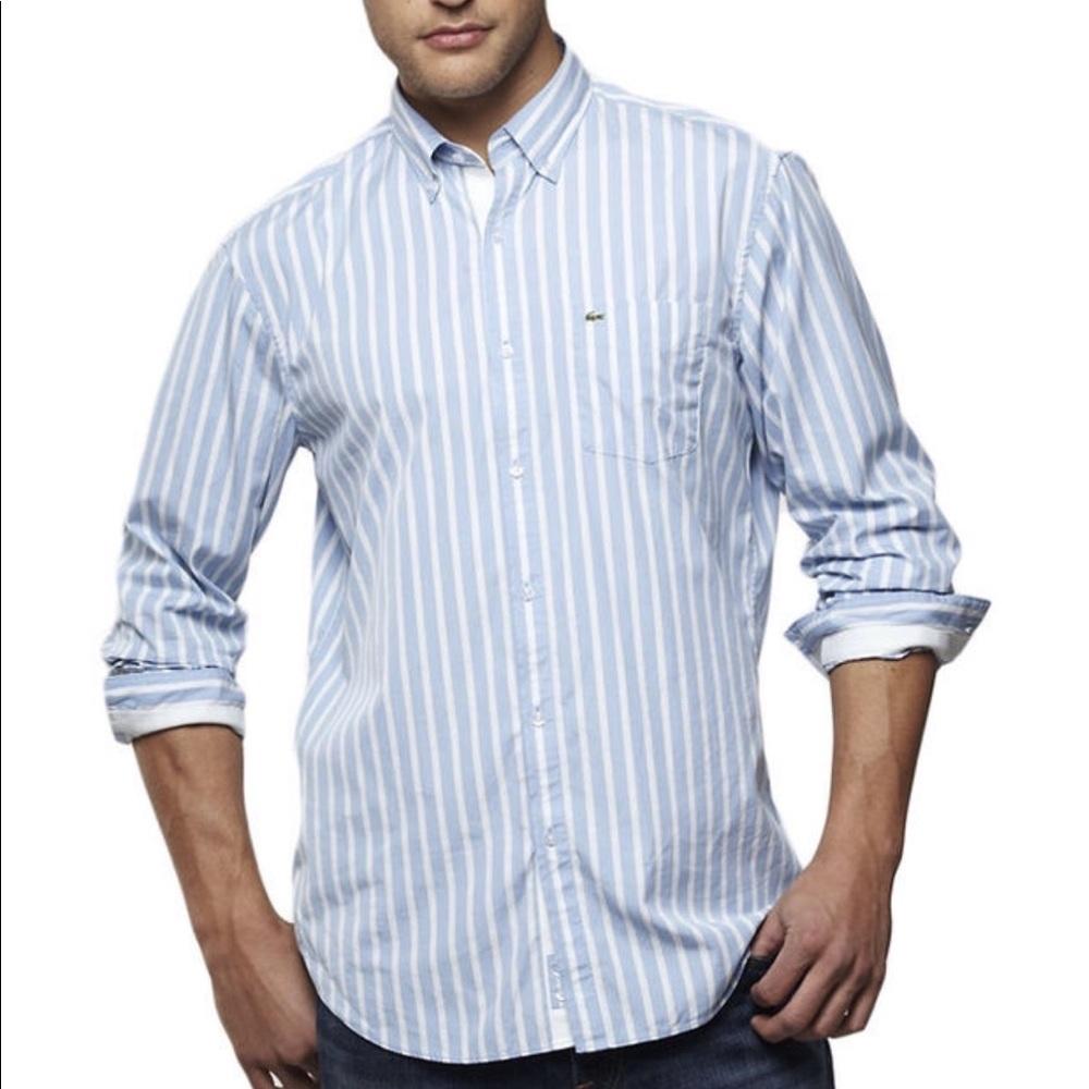 Lacoste Green and Navy Striped Shirt Size 40 NWOT